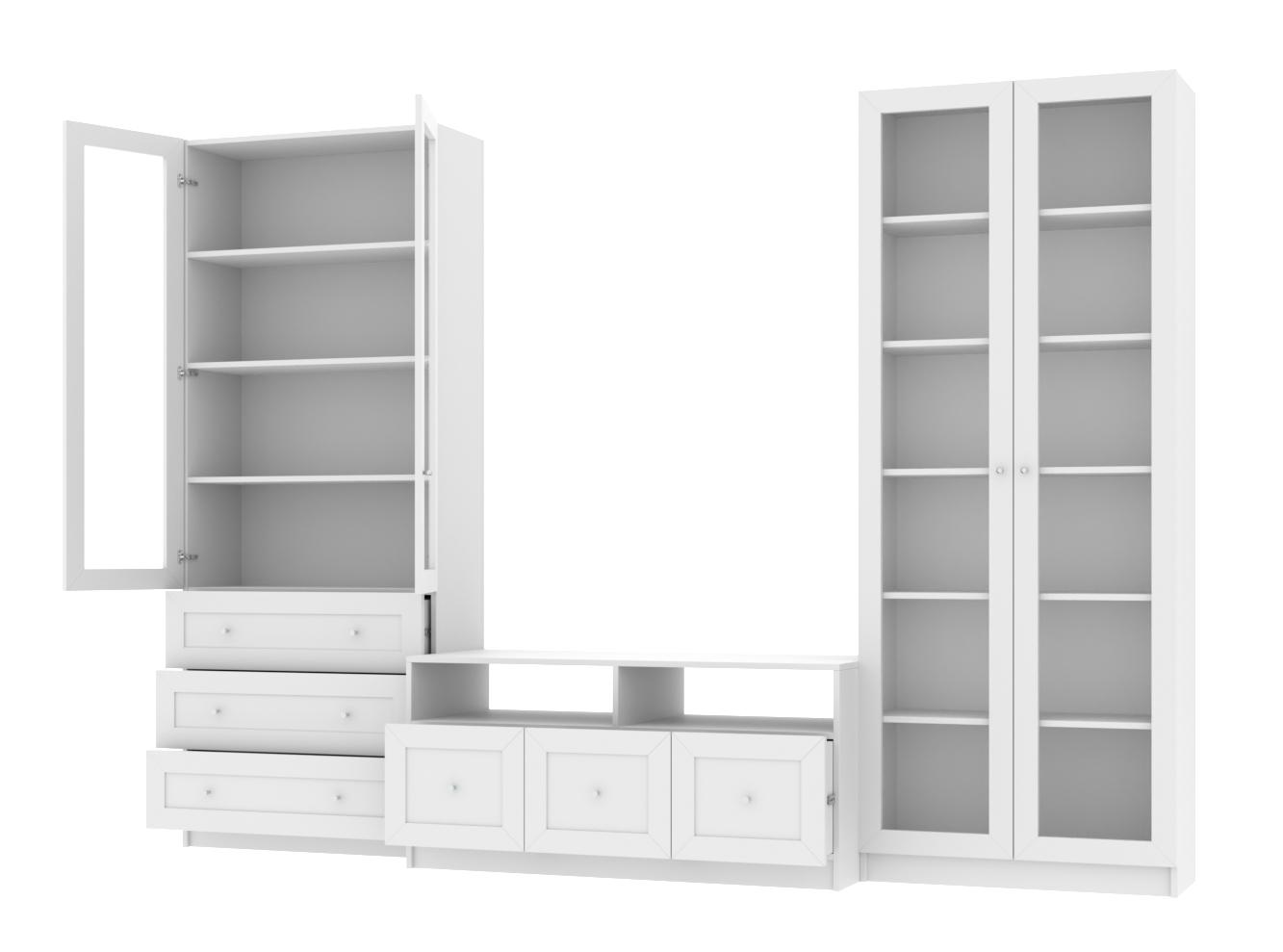 Изображение товара Книжный шкаф Билли 374 white ИКЕА (IKEA) с тумбой под телевизор, 280x40x202 см на сайте adeta.ru